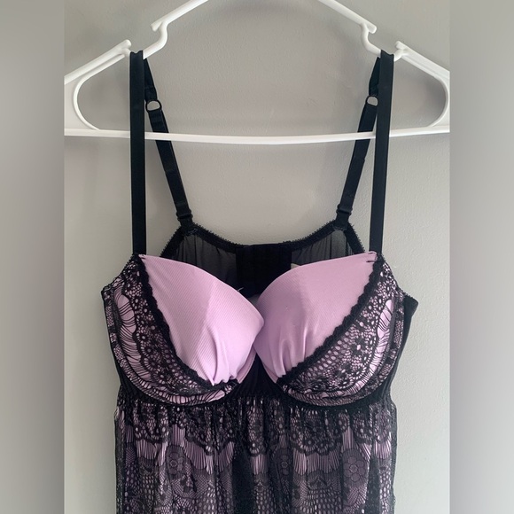 Cacique Womens Purple Black Lace Adjustable Spaghetti Strap Back Clasp Lingerie - Picture 2 of 9